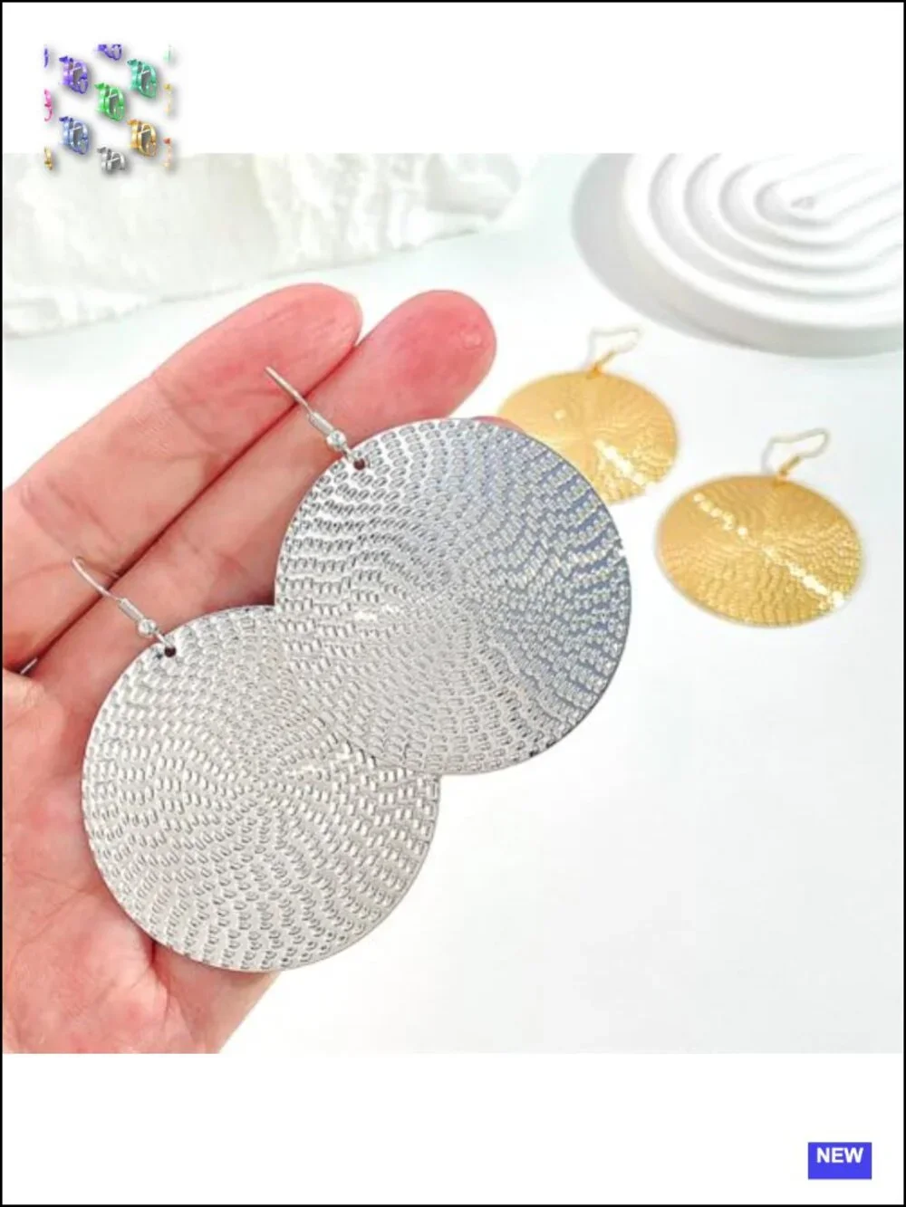 Large Double Circle Drop Dangle Earrings Geometric Statement Handmade